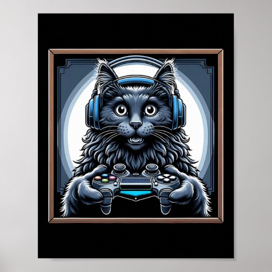 Headphone Video Game Nebelung Cat Gaming  ポスター (正面)