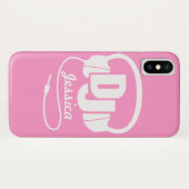 Headphones DJ girl名前pink & white iphone case Case-Mate iPhoneケース (裏面(横))