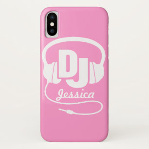 Headphones DJ girl名前pink & white iphone case X ケース