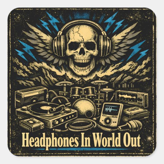 Headphones In World Out – Music Escape Zone スクエアシール (正面)