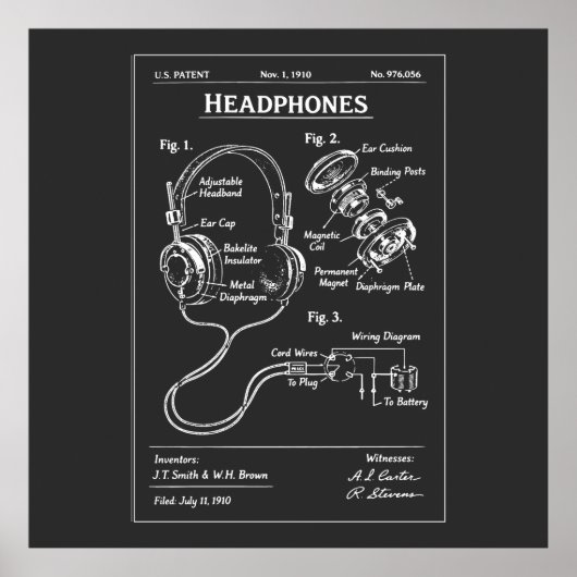 Headphones Patent Blueprint ポスター (正面)