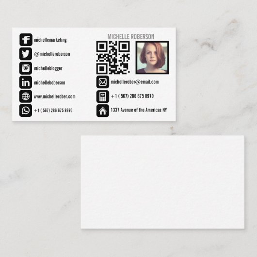 headshotのqrコードおよび社会的な媒体アイコン 名刺 (正面/裏面)