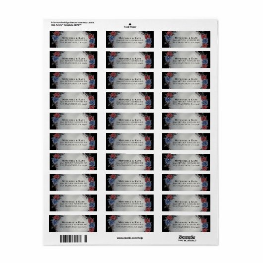 Headstone Floral Dark Gothic Wedding Address ラベル (フルシート)