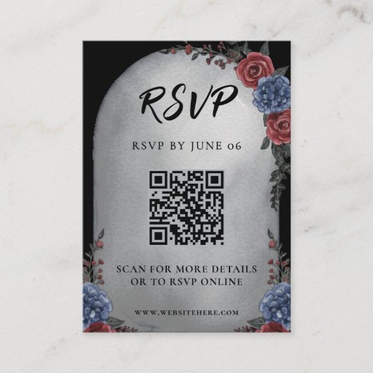 Headstone Floral Gothic Wedding QR Code RSVP エンクロージャーカード (正面)