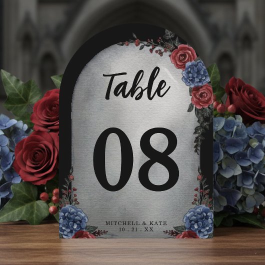 Headstone Floral Gothic Wedding Table Number 招待状