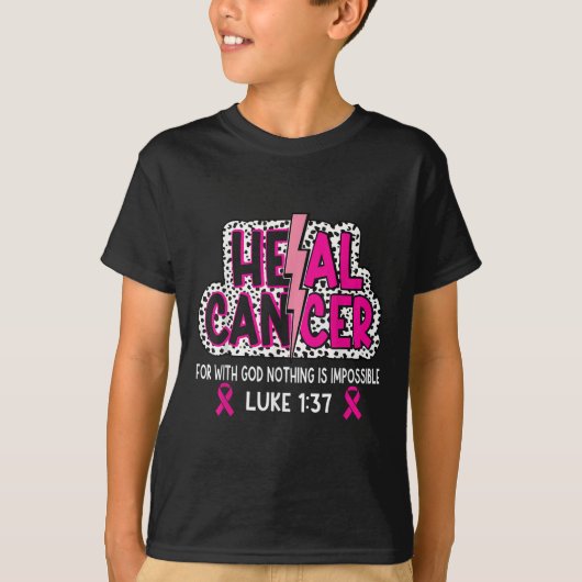Heal Cancer 信じ God Christian Breast Cancer Aw Tシャツ (正面)