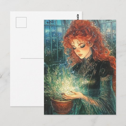 Healing Green Witch With Herbs ポストカード (正面/裏面)