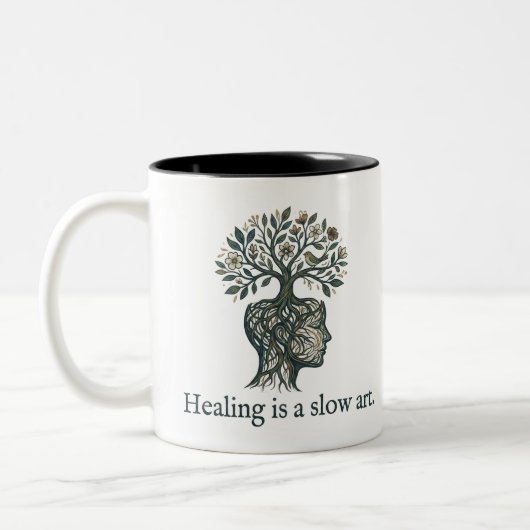 Healing is a Slow Art" Mindful Tree Roots Mug ツートーンマグカップ (左)