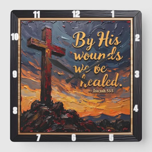 Healing Power: Isaiah 53:5 スクエア壁時計 (正面)