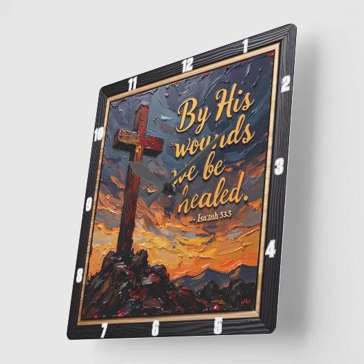 Healing Power: Isaiah 53:5 スクエア壁時計 (傾斜)