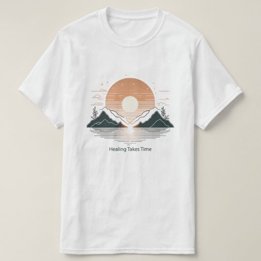 Healing Takes Time" Minimalist T-Shirt | Lake & Mo Tシャツ (デザイン正面)