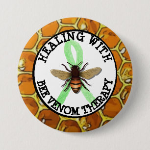 Healing with Bee Venomセラピーライムリボンボタン 缶バッジ