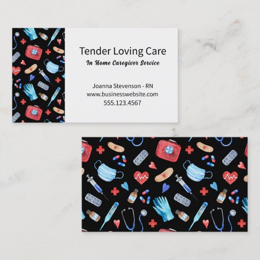 Health Home Care Nurse Stethoscope Business Card 名刺 (正面/裏面)