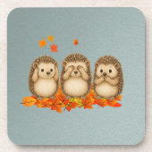 hear, see and speak no evil Hedgehogs leafs コースター (正面)
