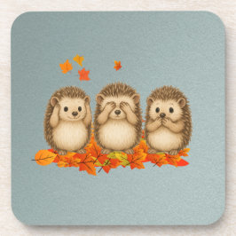 hear, see and speak no evil Hedgehogs leafs コースター