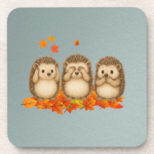 hear, see and speak no evil Hedgehogs leafs コースター (正面)