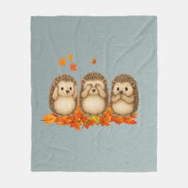 hear, see and speak no evil Hedgehogs leafs フリースブランケット