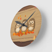 hear, see and speak no evil Hedgehogs leafs ラウンド壁時計 (傾斜)