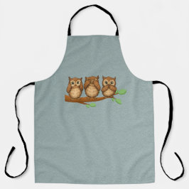 Hear, See, and Speak No Evil Owls エプロン