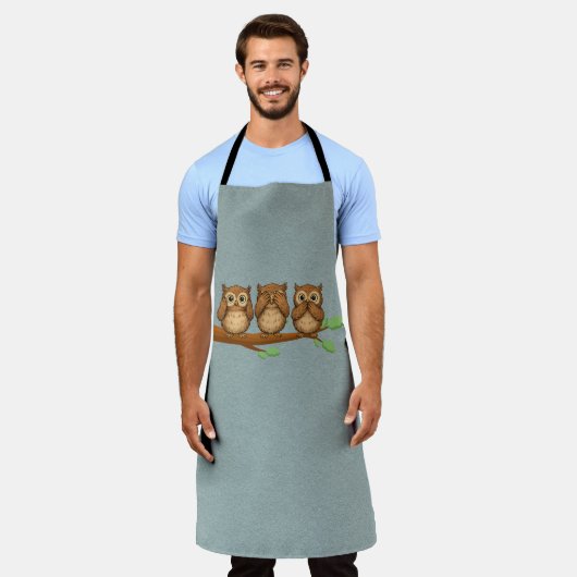Hear, See, and Speak No Evil Owls エプロン (着用した状態)