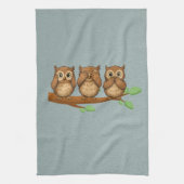 Hear, See, and Speak No Evil Owls キッチンタオル (縦)