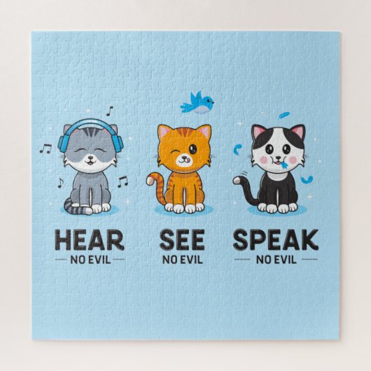 Hear See Speak No Evil Cats Puzzle (20x20) ジグソーパズル (縦)