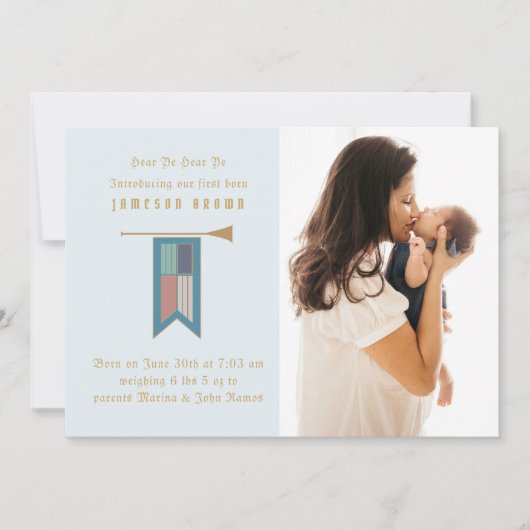 Hear Ye中世の写真誕生の発表 招待状 (正面)