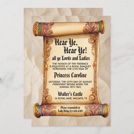 Hear Ye, Hear Ye! Medieval Royal Birthday 招待状 (正面/裏面)