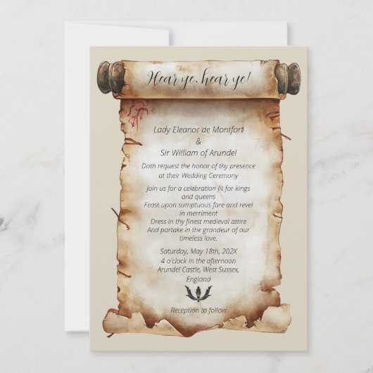 Hear Ye Medieval Aged Scroll Wedding 招待状 (正面)