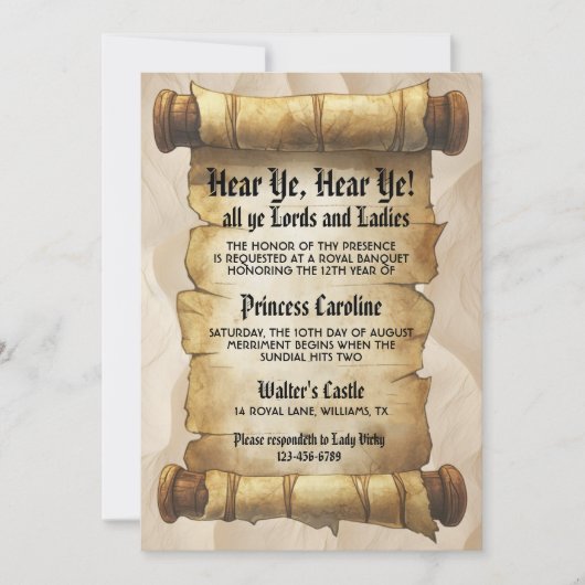Hear Ye Medieval Renaissance Royal Birthday 招待状 (正面)