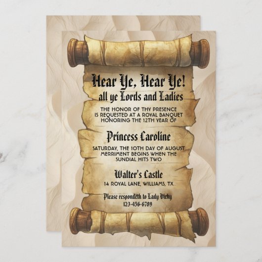 Hear Ye Medieval Renaissance Royal Birthday 招待状 (正面/裏面)