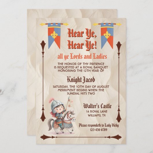 Hear Ye Medieval Renaissance Royal Birthday 招待状 (正面/裏面)