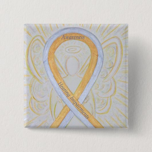 Hearing Impairments Awareness Ribbon Angel Pin 缶バッジ (正面)