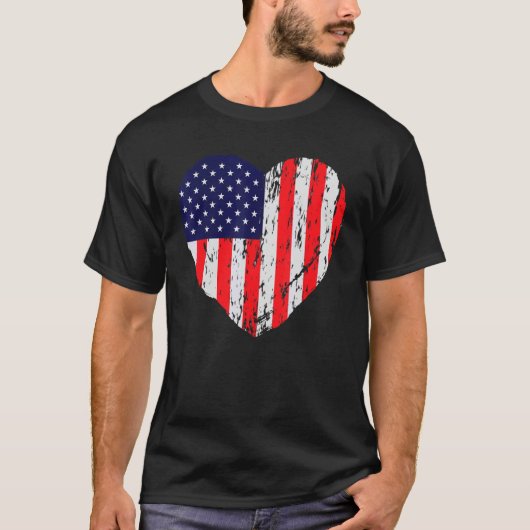 Heart American Patriotic Armed Forces Usa Flag Mem Tシャツ (正面)