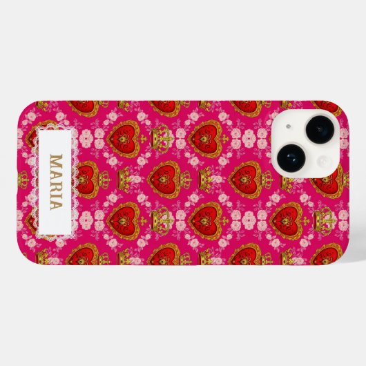 Heart and Crown Fuchsia Pink Maximalist Custom Case-Mate iPhoneケース (裏面 (横))