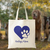 Heart and Pawprint Monogram Name Dog Mom トートバッグ