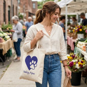 Heart and Pawprint Monogram Name Dog Mom トートバッグ