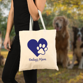 Heart and Pawprint Monogram Name Dog Mom トートバッグ