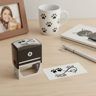 Heart and Paws Name Stamp for a Dog Lover セルフインキングスタンプ