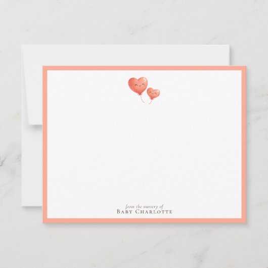 Heart Balloon Nursery Note Card – Personalized ノートカード (正面)