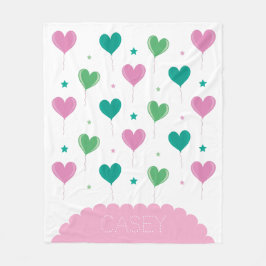 Heart Balloons Green Pink Star Pattern Cute フリースブランケット