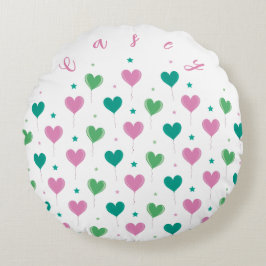 Heart Balloons Green Pink Star Pattern Cute ラウンドクッション