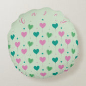 Heart Balloons Green Pink Star Pattern Cute ラウンドクッション (裏面)