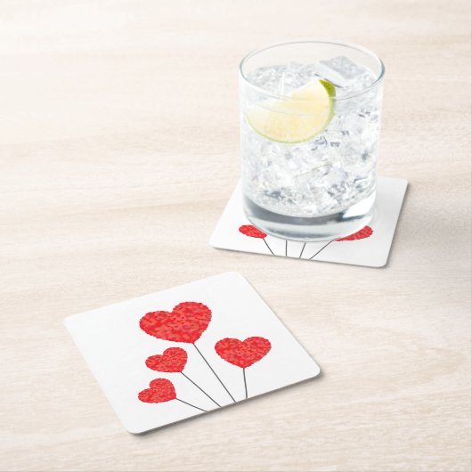 Heart Balloons Illustration Design スクエアペーパーコースター (インサイチュ)