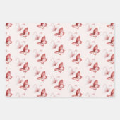Heart Balloons Pink Red Butterflies Birthday ラッピングペーパーシート (正面3)