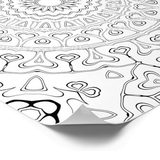 Heart Bloom Pattern Coloring Page Design ポスター (角)