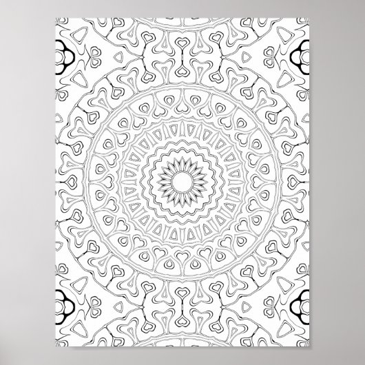 Heart Bloom Pattern Coloring Page Design ポスター (正面)