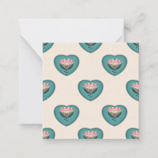 Heart Blossom Floral Pattern | レトロスカンジナビア ノートカード