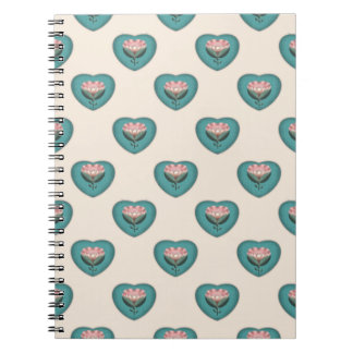 Heart Blossom Floral Pattern | レトロスカンジナビア ノートブック