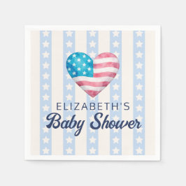Heart & Blue Stars Stripes Boy Baby Shower スタンダードカクテルナプキン